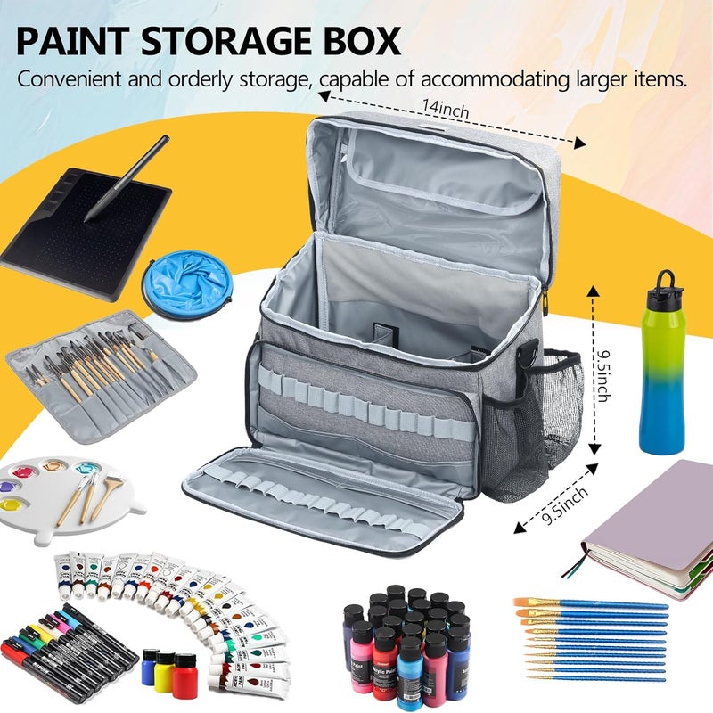 POCDUORG Store Acrylic Paint and Brush Set Organizer Bag - Carrying Case Compatible with Apple Barrel, Shuttle Art, Caliart Art Supplies - Includes Detachable Paint Brush Holder - for Home/Travel/Outdoor (Pro Gray) - Image 5